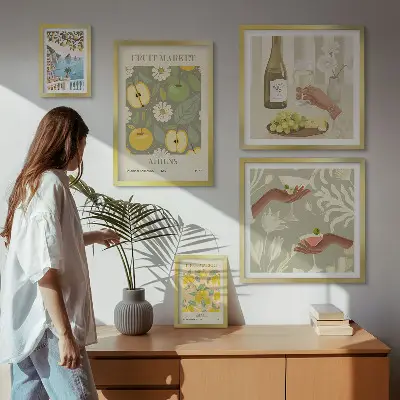 Bilderset für das Sofa atmosphärische Illustrationen im Stil der 1970er Jahre