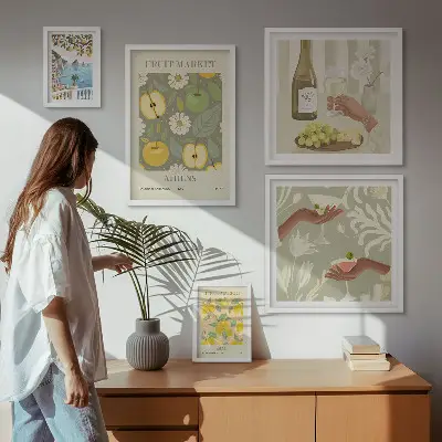Bilderset für das Sofa atmosphärische Illustrationen im Stil der 1970er Jahre