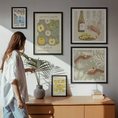 Bilderset für das Sofa atmosphärische Illustrationen im Stil der 1970er Jahre