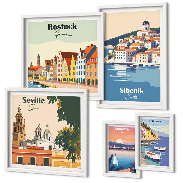 Modernes wandbilder-set Landschaften von Küstenstädten