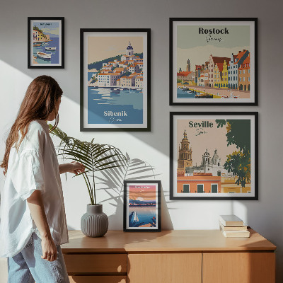 Modernes wandbilder-set Landschaften von Küstenstädten