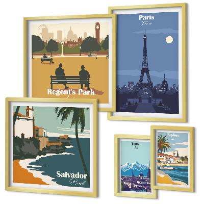 Modernes wandbilder-set Europäische Retro-Ikonenstädte