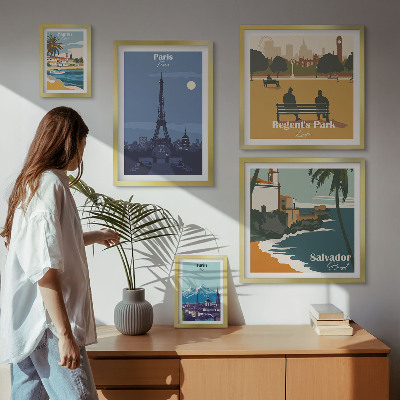 Modernes wandbilder-set Europäische Retro-Ikonenstädte