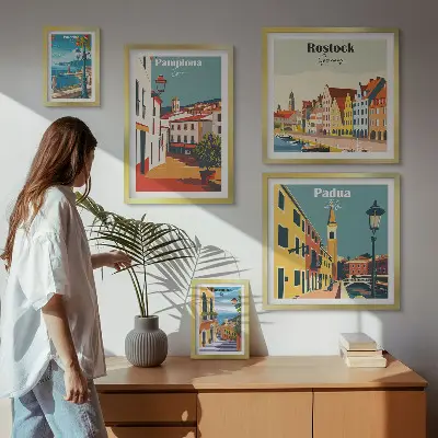 Bilderset fürs Sofa mit Ansichten und Architektur europäischer Städte