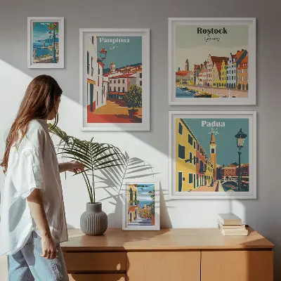 Bilderset fürs Sofa mit Ansichten und Architektur europäischer Städte