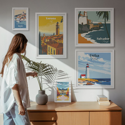 Modernes wandbilder-set Stadtlandschaften mit Laternen