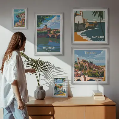 Bildergalerie-Set für die Wand mit Motiven von europäischen Städten, Ausblicken und Landschaften