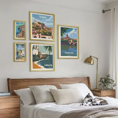Bildergalerie-Set für die Wand mit Motiven von europäischen Städten, Ausblicken und Landschaften
