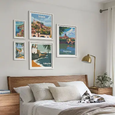 Bildergalerie-Set für die Wand mit Motiven von europäischen Städten, Ausblicken und Landschaften