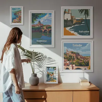 Bildergalerie-Set für die Wand mit Motiven von europäischen Städten, Ausblicken und Landschaften