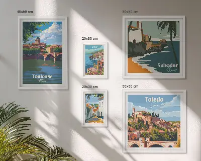 Bildergalerie-Set für die Wand mit Motiven von europäischen Städten, Ausblicken und Landschaften