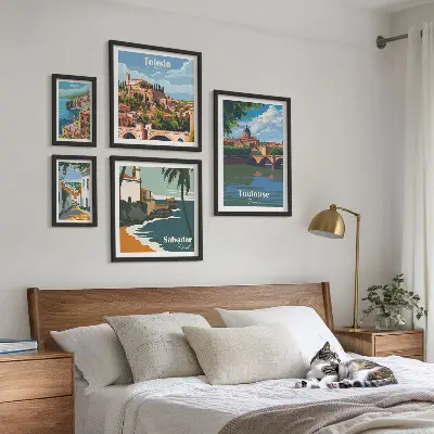 Bildergalerie-Set für die Wand mit Motiven von europäischen Städten, Ausblicken und Landschaften