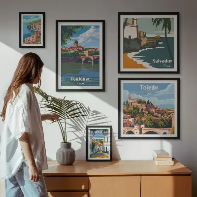 Bildergalerie-Set für die Wand mit Motiven von europäischen Städten, Ausblicken und Landschaften