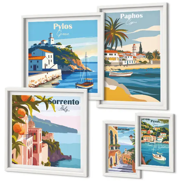 Wandbilder-Set mit Motiven europäischer Küstenlandschaften