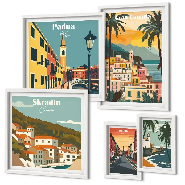 Wandbilder-Set mit europäischen Stadtlandschaften moderne Darstellung