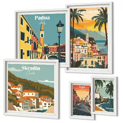 Wandbilder-Set mit europäischen Stadtlandschaften moderne Darstellung