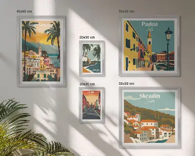 Wandbilder-Set mit europäischen Stadtlandschaften moderne Darstellung