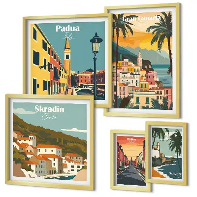Wandbilder-Set mit europäischen Stadtlandschaften moderne Darstellung