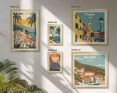 Wandbilder-Set mit europäischen Stadtlandschaften moderne Darstellung