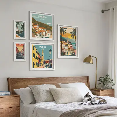 Wandbilder-Set mit europäischen Stadtlandschaften moderne Darstellung