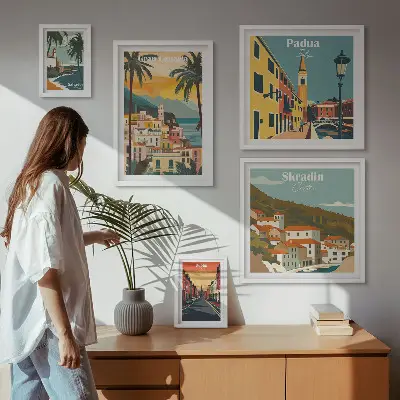 Wandbilder-Set mit europäischen Stadtlandschaften moderne Darstellung