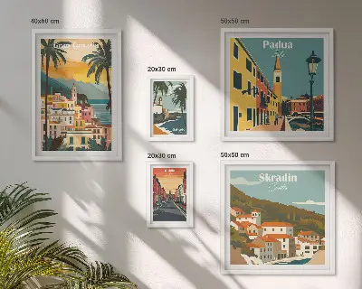 Wandbilder-Set mit europäischen Stadtlandschaften moderne Darstellung