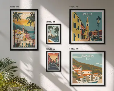 Wandbilder-Set mit europäischen Stadtlandschaften moderne Darstellung