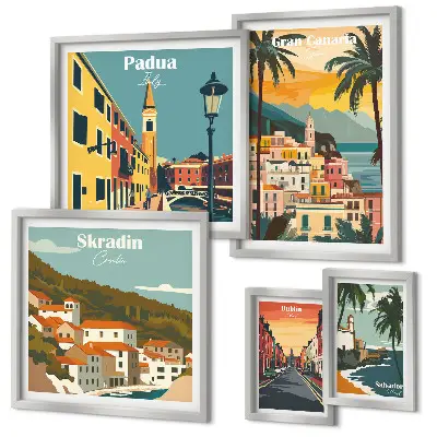 Wandbilder-Set mit europäischen Stadtlandschaften moderne Darstellung