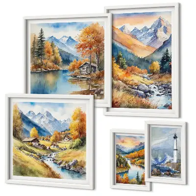 Wandbilder-Set Leuchtturm an Gebirgsflüssen