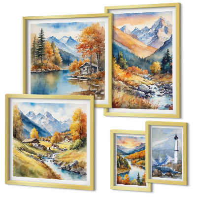 Bildergalerie-set für die wand Leuchtturm an den Gebirgsflüssen