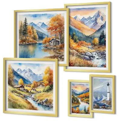 Wandbilder-Set Leuchtturm an Gebirgsflüssen