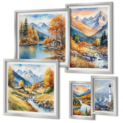 Bildergalerie-set für die wand Leuchtturm an den Gebirgsflüssen
