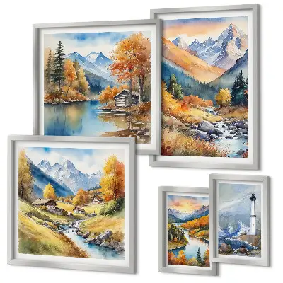 Wandbilder-Set Leuchtturm an Gebirgsflüssen
