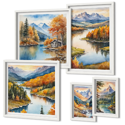 Modernes wandbilder-set Gebirgsflüsse, Herbstbäume