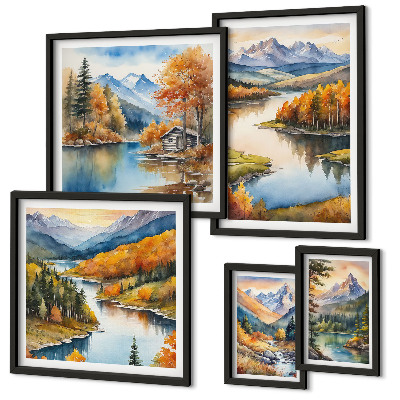 Modernes wandbilder-set Gebirgsflüsse, Herbstbäume