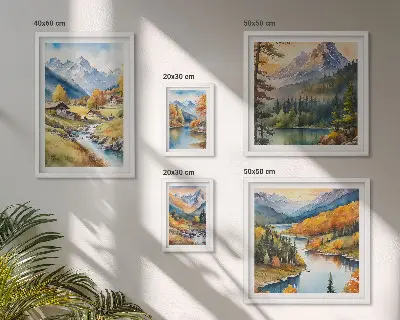 Bilderset Berglandschaften des Flusstals fürs Sofa