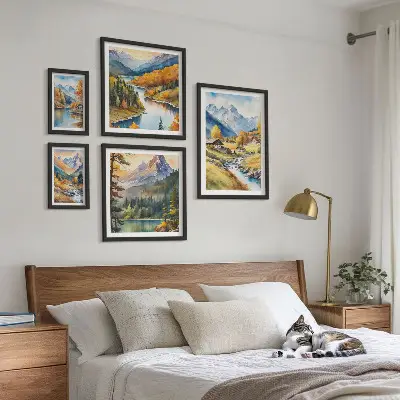Bilderset Berglandschaften des Flusstals fürs Sofa
