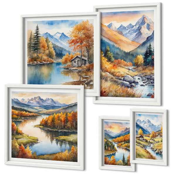 Bildergalerie-set für die wand Herbstliche Berge, Flüsse, Häuser