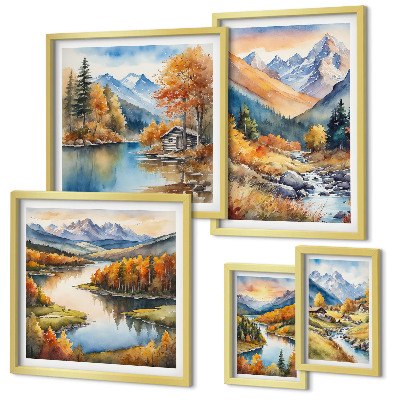 Bildergalerie-set für die wand Herbstliche Berge, Flüsse, Häuser