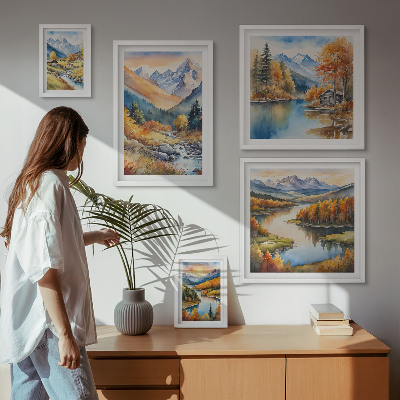 Bildergalerie-set für die wand Herbstliche Berge, Flüsse, Häuser