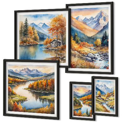 Bildergalerie-set für die wand Herbstliche Berge, Flüsse, Häuser