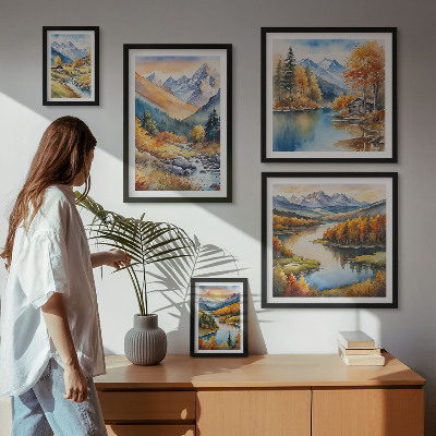 Bildergalerie-set für die wand Herbstliche Berge, Flüsse, Häuser