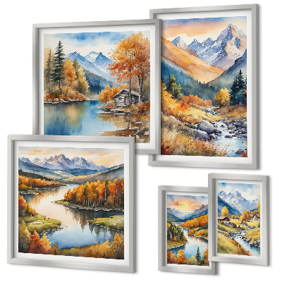 Bildergalerie-set für die wand Herbstliche Berge, Flüsse, Häuser