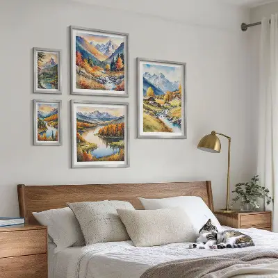 Bilderset fürs Sofa mit Motiven von Landschaften, Bergen, Flüssen und Wäldern