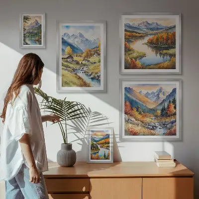 Bilderset fürs Sofa mit Motiven von Landschaften, Bergen, Flüssen und Wäldern