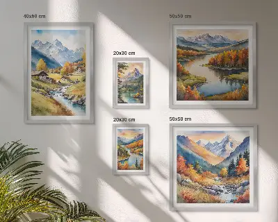 Bilderset fürs Sofa mit Motiven von Landschaften, Bergen, Flüssen und Wäldern