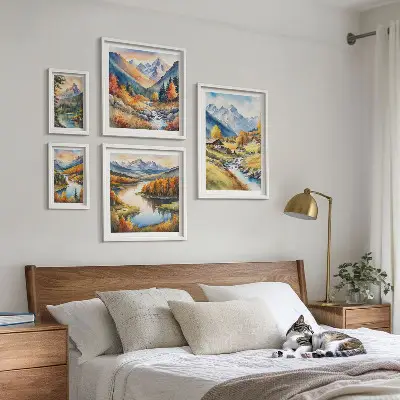 Bilderset fürs Sofa mit Motiven von Landschaften, Bergen, Flüssen und Wäldern