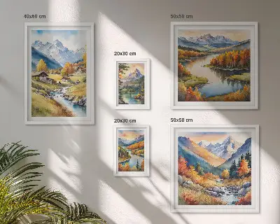 Bilderset fürs Sofa mit Motiven von Landschaften, Bergen, Flüssen und Wäldern