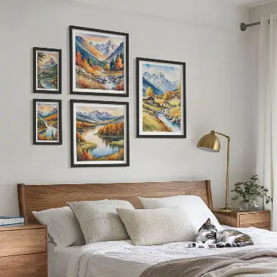 Bilderset fürs Sofa mit Motiven von Landschaften, Bergen, Flüssen und Wäldern