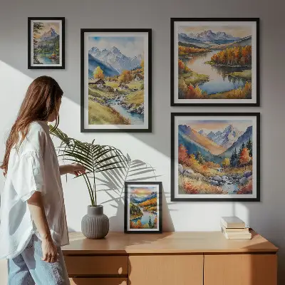 Bilderset fürs Sofa mit Motiven von Landschaften, Bergen, Flüssen und Wäldern